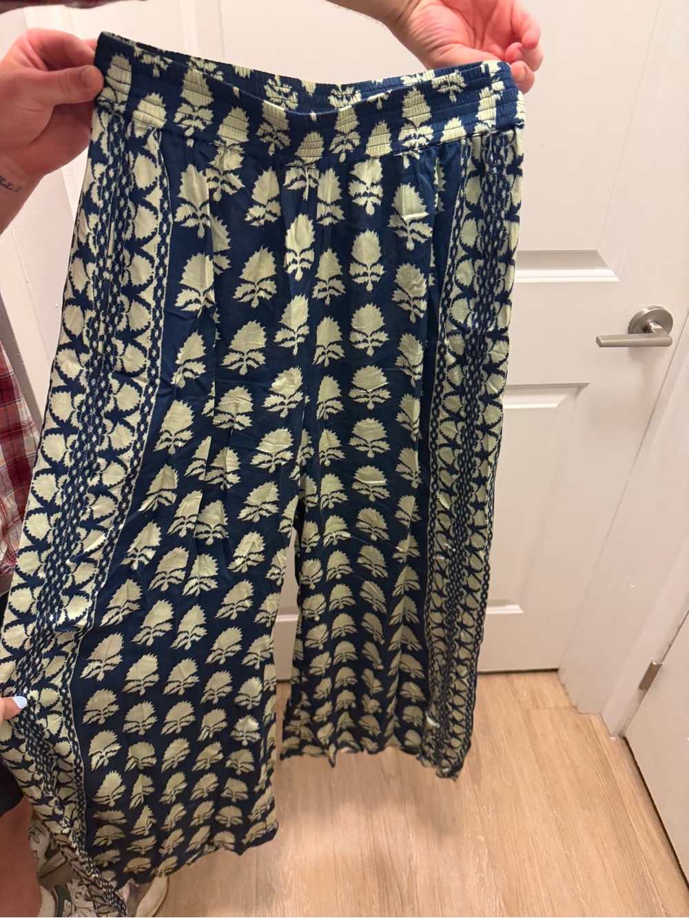 Omika Navy and Green Printed Pants